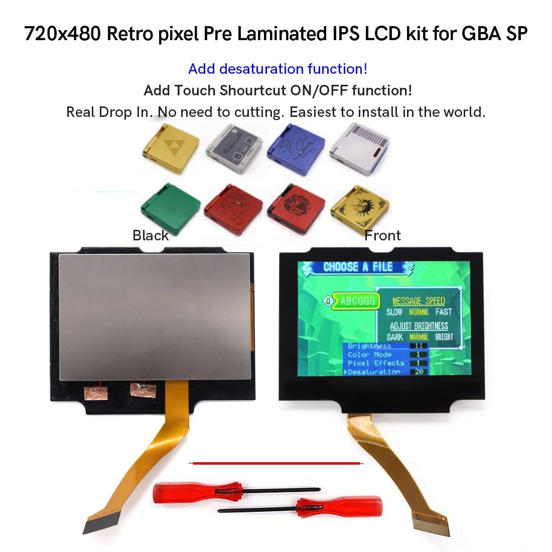 New HD GBA SP Replacements IPS V5 Retro pixel Drop in  Laminated LCD Mod Screen Kits for Gameboy Advance SP with New Shell