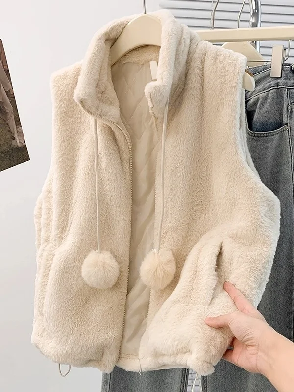 

Милый женский зимний жилет из вельвета с искусственным мехом норки, теплый, на молнии, для многослойного ношения, мягкий, уютный, модный
