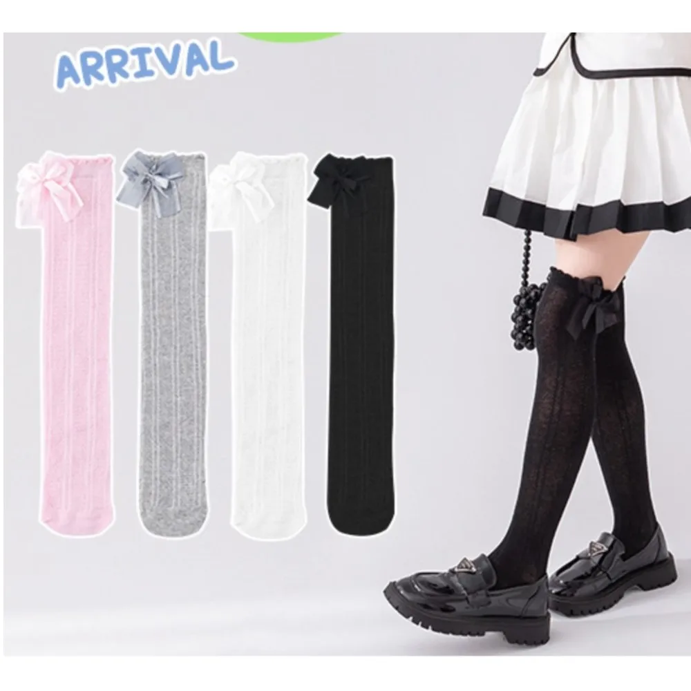 Children's knee-high stockings baby socks girl hosiery summer thin section anti-mosquito girls princess bowknot silk sock