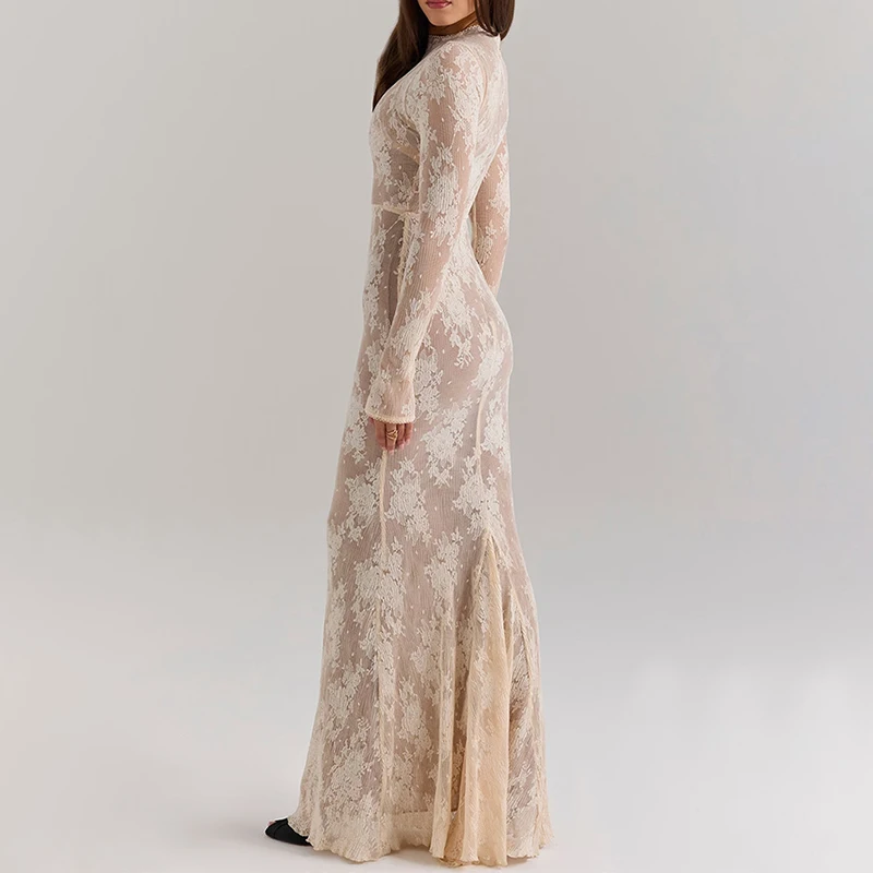 فستان نسائي طويل غير رسمي بأكمام طويلة نحيف 2026 فساتين حفلات أنيقة عالية الخصر موضة رقبة مستديرة فستان ملفوف على الورك #5