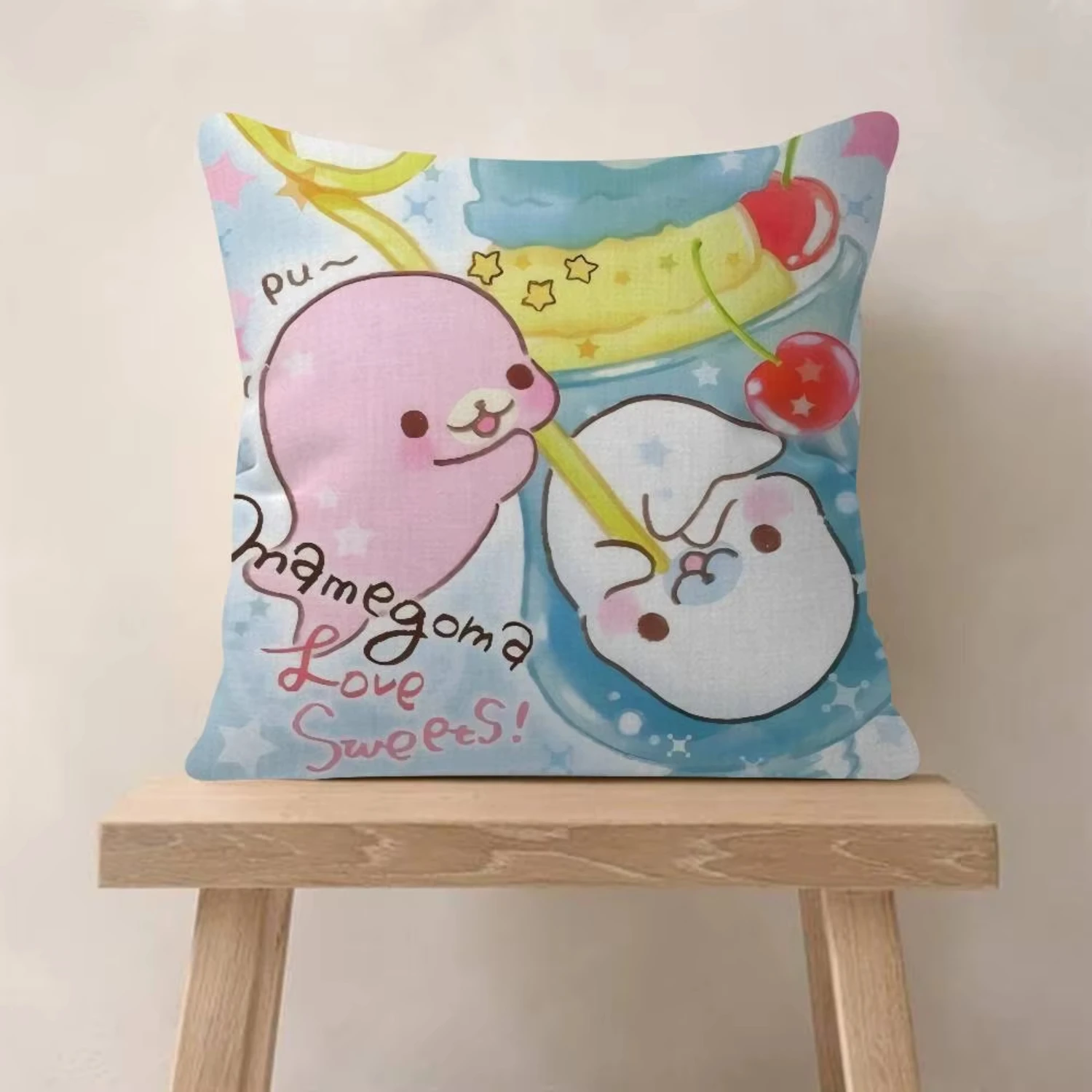 Cute Seal Sweet Dessert Print Pillowcase Home Sofa Bedroom Car Decor Gift For Kawaii Animal Fans Decorative Cushion Pillowcase