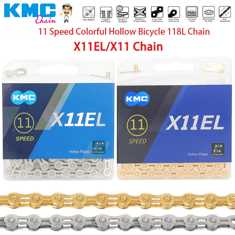 KMC 11 Speed Bicycle Chain X11EL Hollow Road Mountain Bike 118L Chain X11 Silver Colorful With Quick Link Original Riding Parts