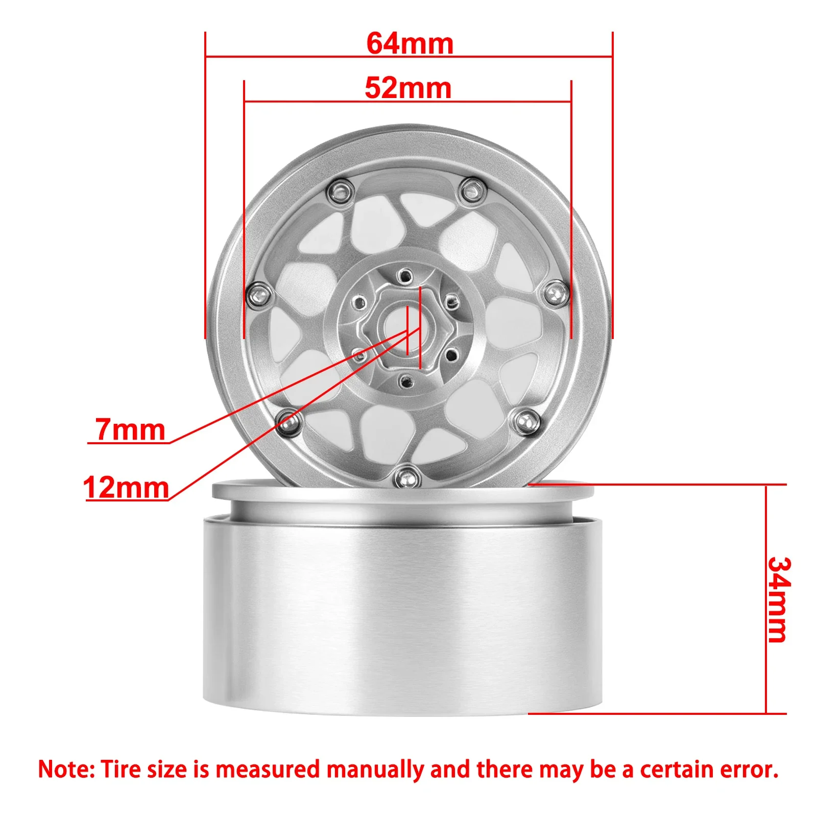 PYFORE 2,2 Zoll Aluminiumlegierung Metall-Radnaben Reifen 4 Stück 64*34mm Sechskant-Adapter 12mm für 1/10 1/8 RC Modellauto Crawler Zubehör – Detail 1