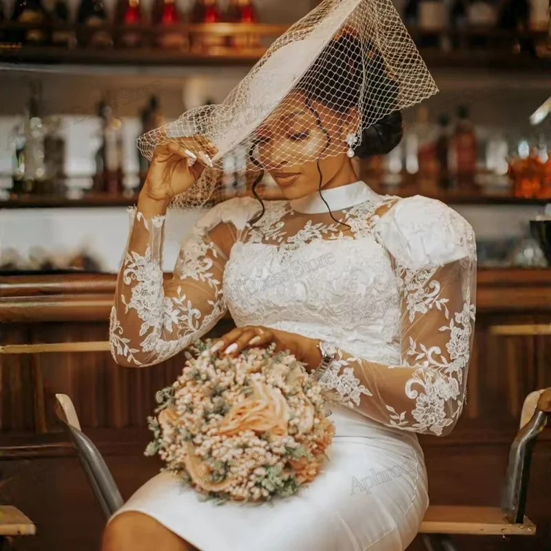 Charming Wedding Dresses Satin Bridal Gowns Elegant Mini Dress Full Sleeves Robes Glamorous Customized Vestidos De Novia 2026