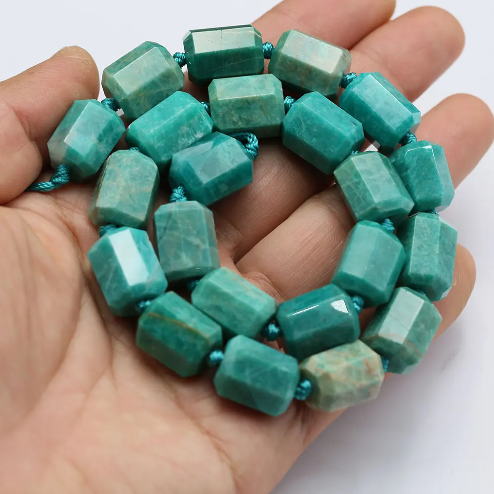 APDGG Natural Green Peruvian Amazonite Faceted Tube Rectangle Nugget Loose Beads 16\