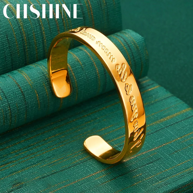 925 Sterling Silver 18K Gold 10MM Engraved Letter Open Bangle for Women Fashion Wedding Party Jewelry