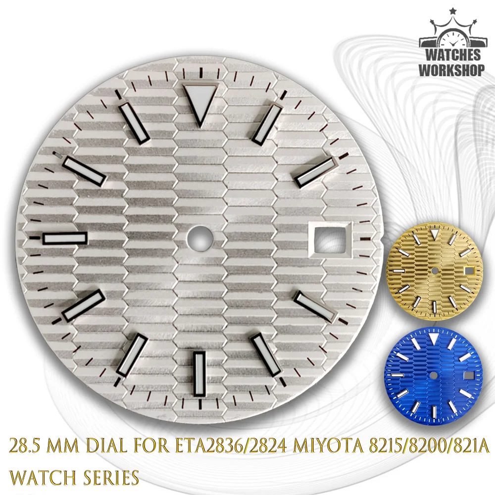 28.5mm Honeycomb Texture Watch Dial Cyan Blue Luminous Stick Index Fit ETA2824 2836 MIYOTA8215 Watch DIY Mod Accessories