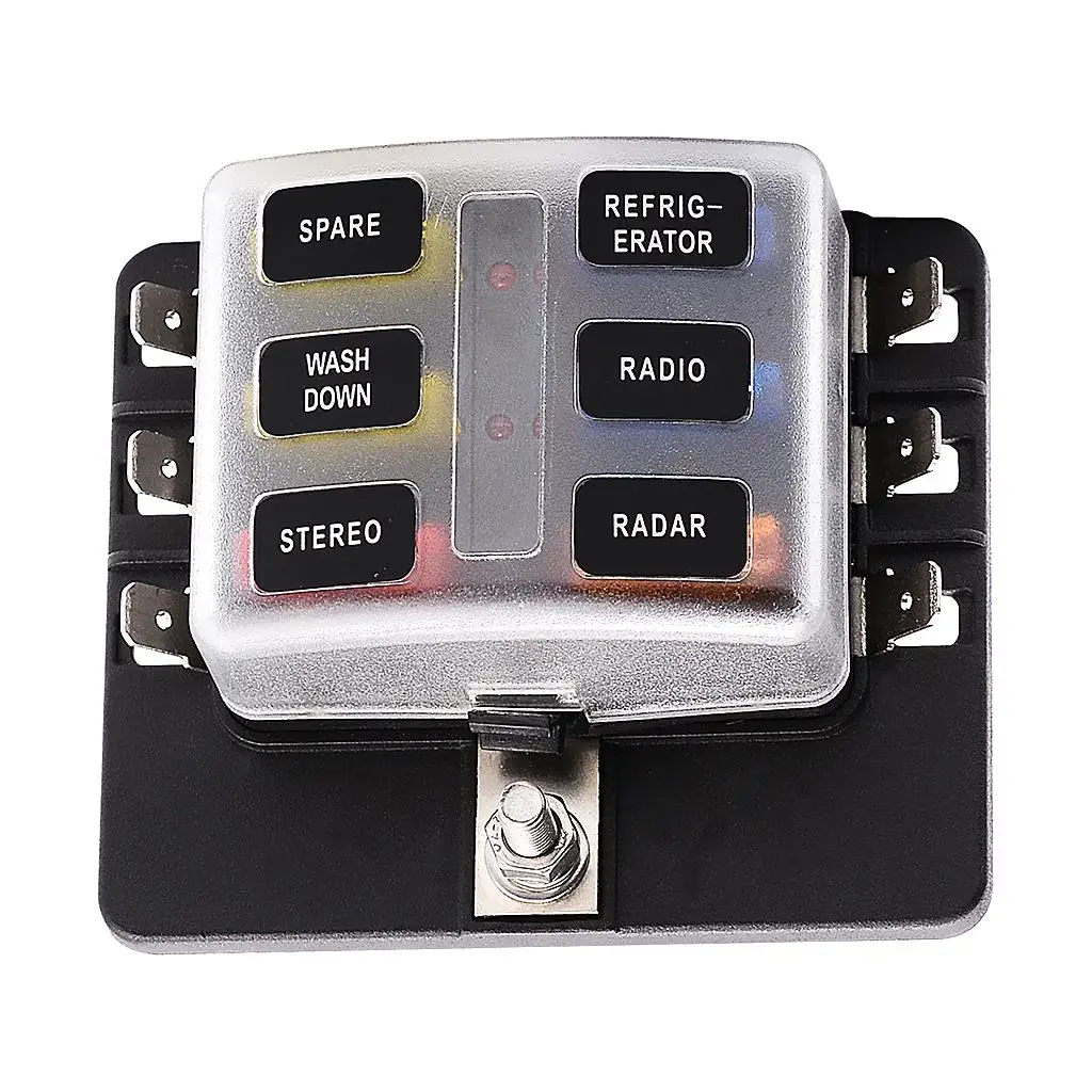 Boîtier à fusibles universel 12, 10, 8, 6 voies avec indicateur LED pour protection contre les fusibles dévidillés / Bloc de fusibles 100A pour automobile