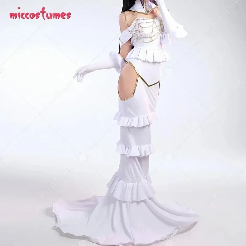 CyMiccostumes женский аниме Albedoo косплей костюм белый топ с открытыми плечами и юбка с вырезом комплект