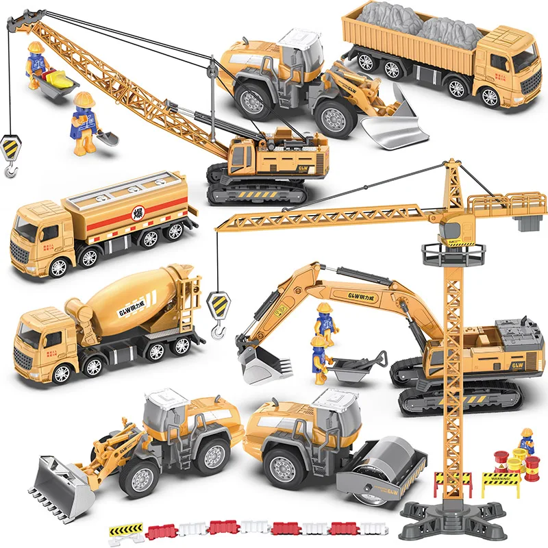 1:55 11 Styles Scale High Simulation Alloy Toys Diecast Loader Bulldozer Excavator Engineering Truck Construction Boys Gifts