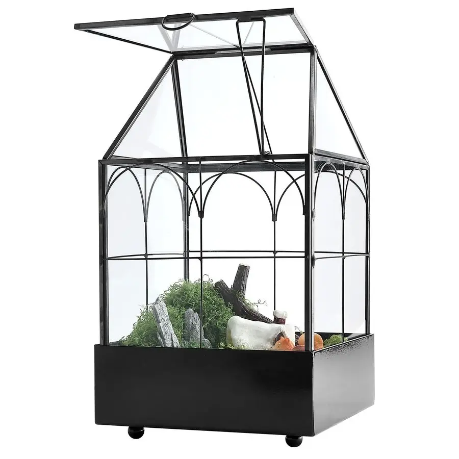 

Стеклянный террариум с металлическим поддоном, набор для создания стеклянной теплицы-террариума для суккулентов, кактусов, улиток, пауков и миниатюрных рептилий.