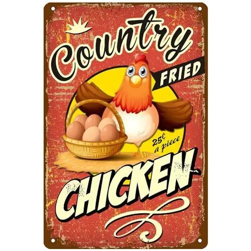 LSODOIEI Vintage Tin Sign Country Fired Chicken Poster Iron Artwork Tinplate ...