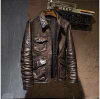 YR!Wholesales.2022 Brand new Vintage brown horsehide coat.Luxury Men genuine leather jacket.winter quality leather outwear