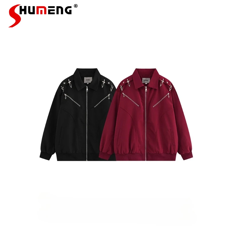 

2025 Autumn New Trendy Fashion Tops Metal Buckle Tooling Jackets Men's High Street Handsome Long-sleeve Solid Color Chic Jackets