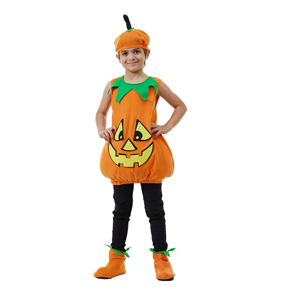 Kid Pumpkin Halloween Costume Child Cute Pumpkin Cosplay with Hat Carnival Easter Purim Fancy Dress