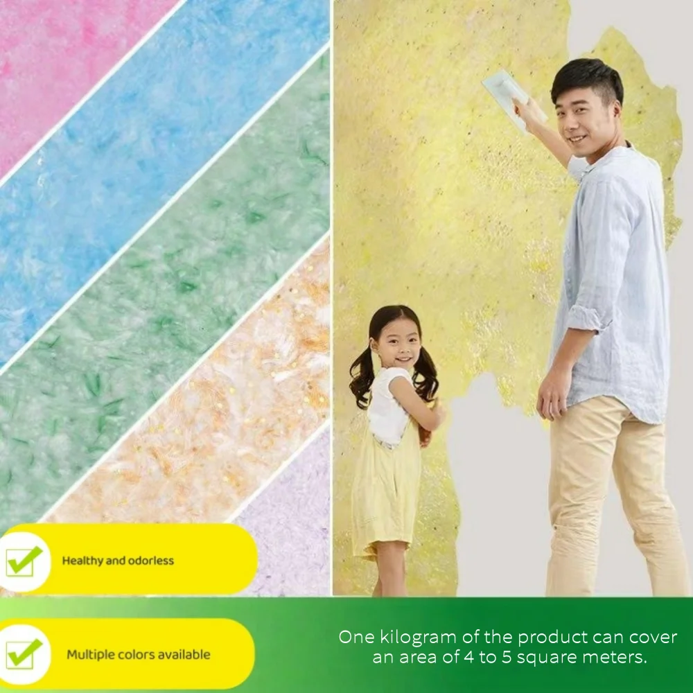 Plant Fiber Wall Clothe Durable Plant Glue Powder Wall Mud Absorbs Noise Heat Insulation Coating Wall Covering Liquid Wallpaper
