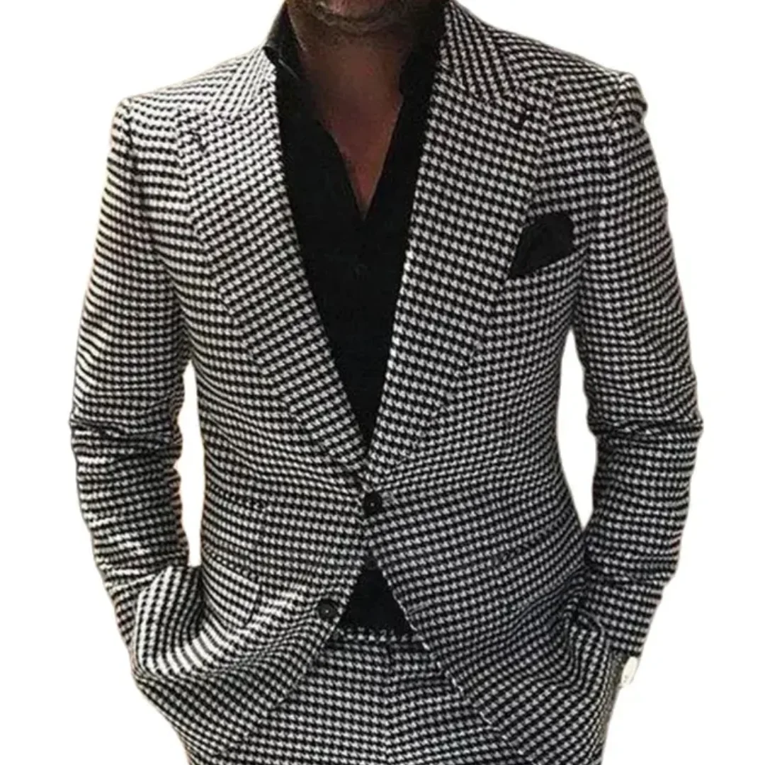 

2 Piece Plaid Men Suits for Wedding Houndstooth Checkered Groom Tuxedos Male Fashion Clothes Costumes Set Jacket with Pants