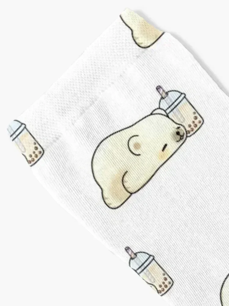 Little Polar Bear Chilling with it's Boba Tea Socks anti-slip FASHION Luxury Woman Socks Men's