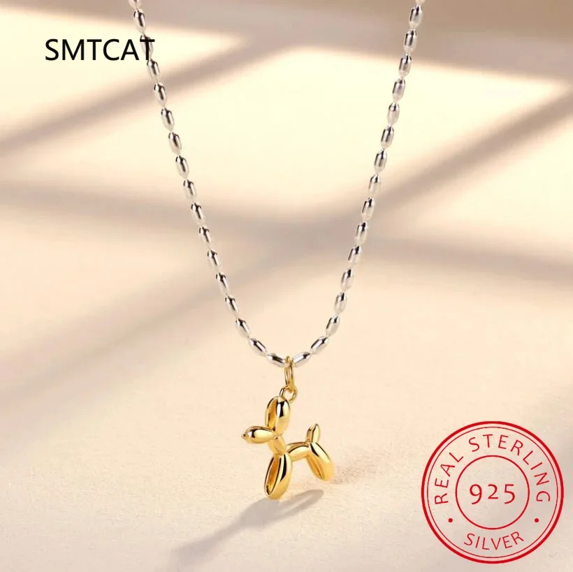

925 Sterling Silver Cute Balloon Dog Pendant Necklace Platinum Plated Neck Chain Choker for Women Birthday Day Gift SCN506