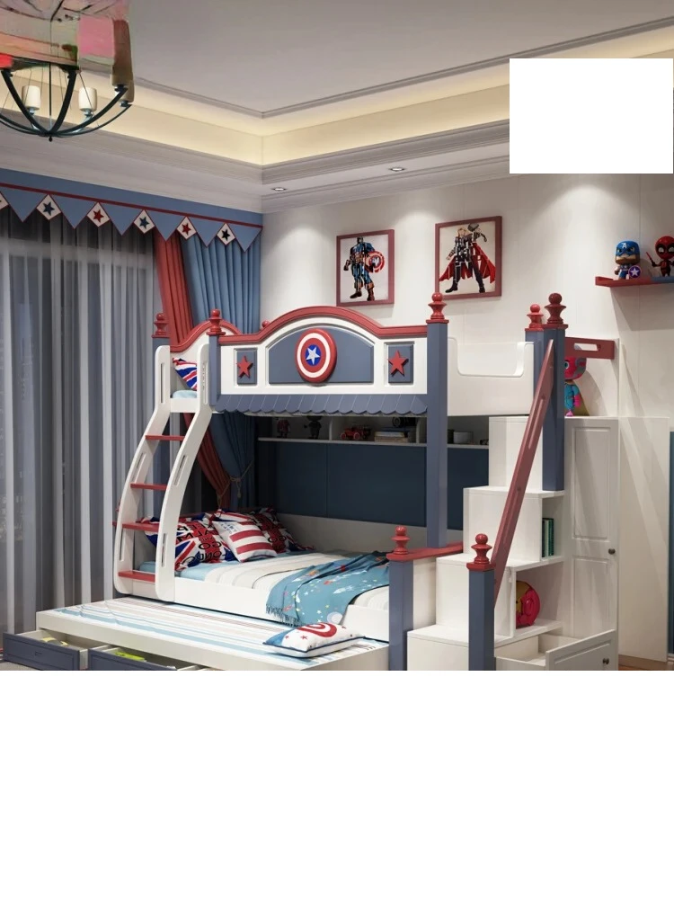 

Children's bed, boys' up and down bed, solid wood two layer bed with slide,