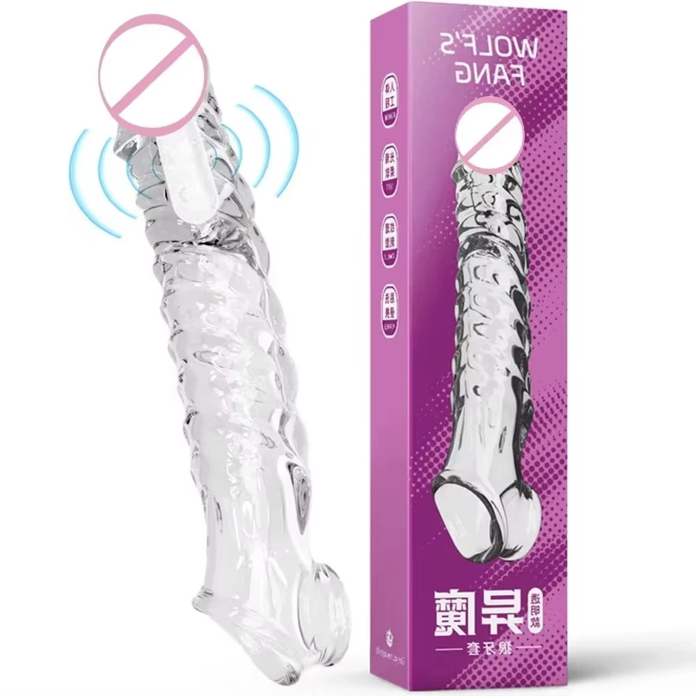Penis Sleeve Delayed Ejaculation Condom Male Enlargement Delay Vibrating Cock Ring Clits Massager Vibrating Penis Cover Sex Toy
