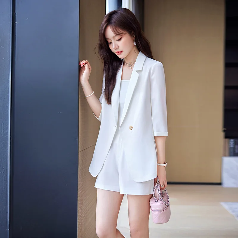 Women's Three-Quarter Sleeve Suit Jacket Summer2024New Style Casual Fashion Loose Temperament Suit Shorts Suit