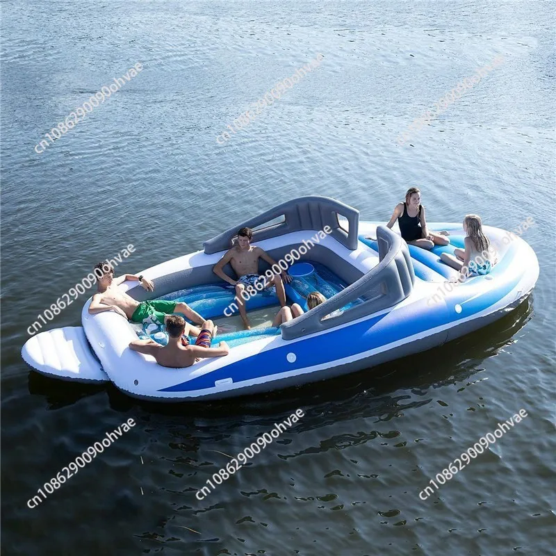 PVC Thickened Inflatable 6-Person Island Floating Bed Pirate Ship Multi-Person Water Party Yacht Floating Raft