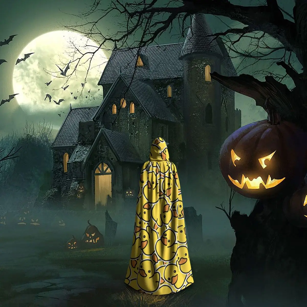 Yellow Classic Rubber Duck -Yellow Duck Hooded Cloak Halloween Party Cosplay Woman Men Adult Long Witchcraft Robe Hood