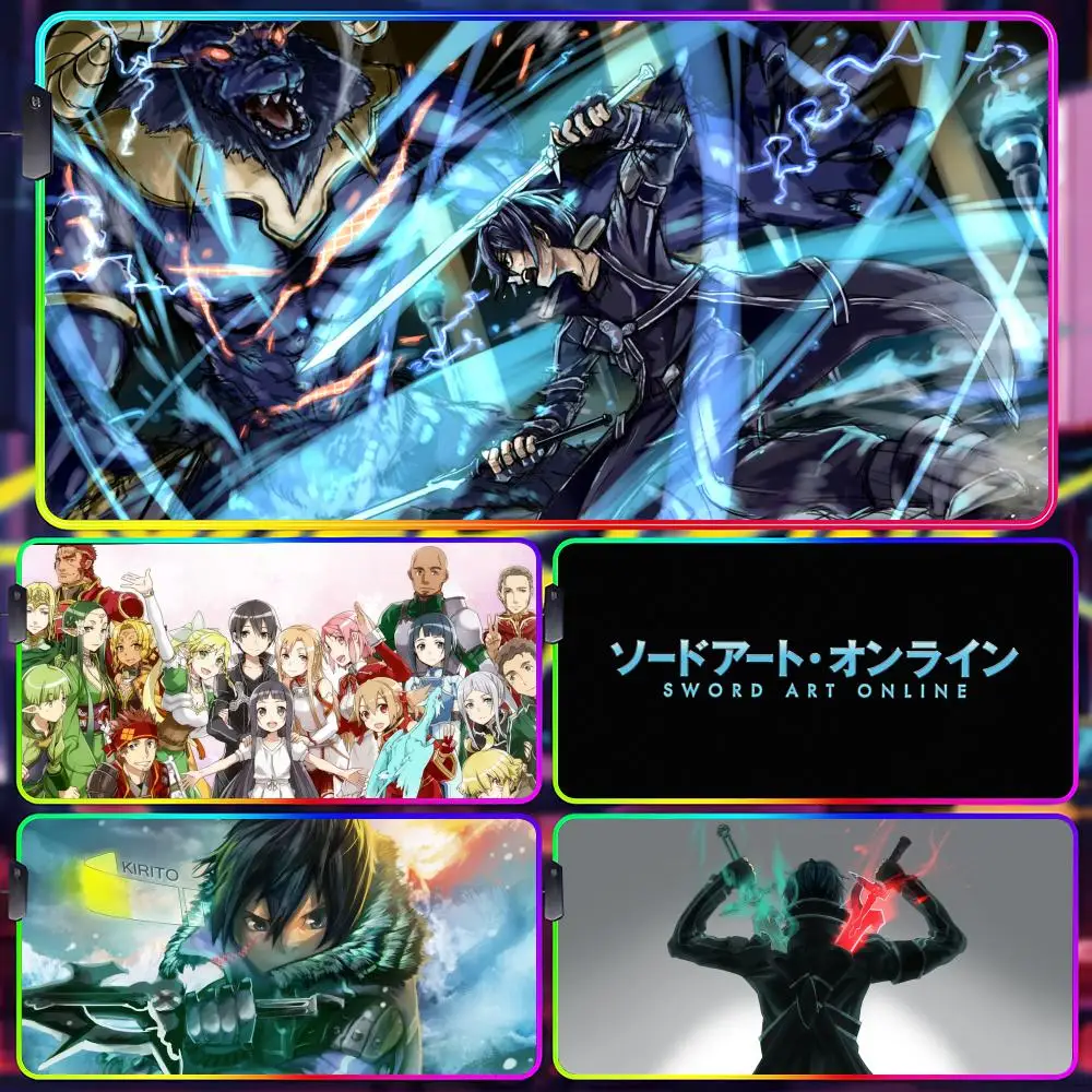

Аниме S-Sword Art Online коврик для мыши геймер люминесцентный светодиодный коврик для мыши игровой стол Rgb настольный коврик клавиатура ПК коврик для мыши