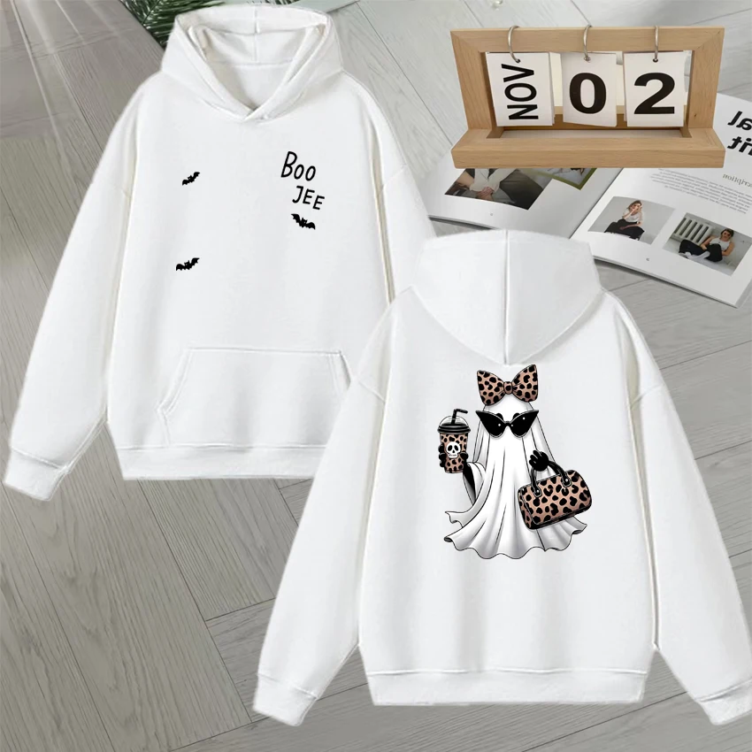 Boojee Ghost Loose Halloween Autumn Winter Sweatshirts vintage Men Women Fleece streetwear Style Hoodies Unisex Casual Pullovers