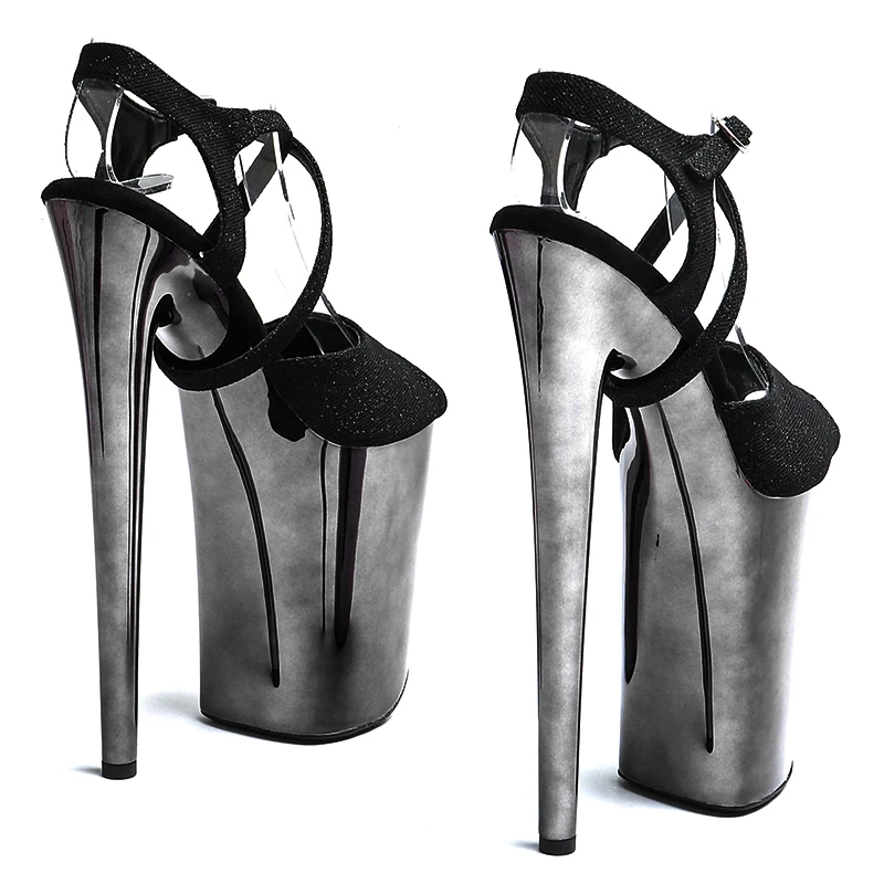 Leecabe 23CM/9inches Glitter upper fashion trend exotic gun electroplate Platform High Heels Sandals Pole Dance shoes