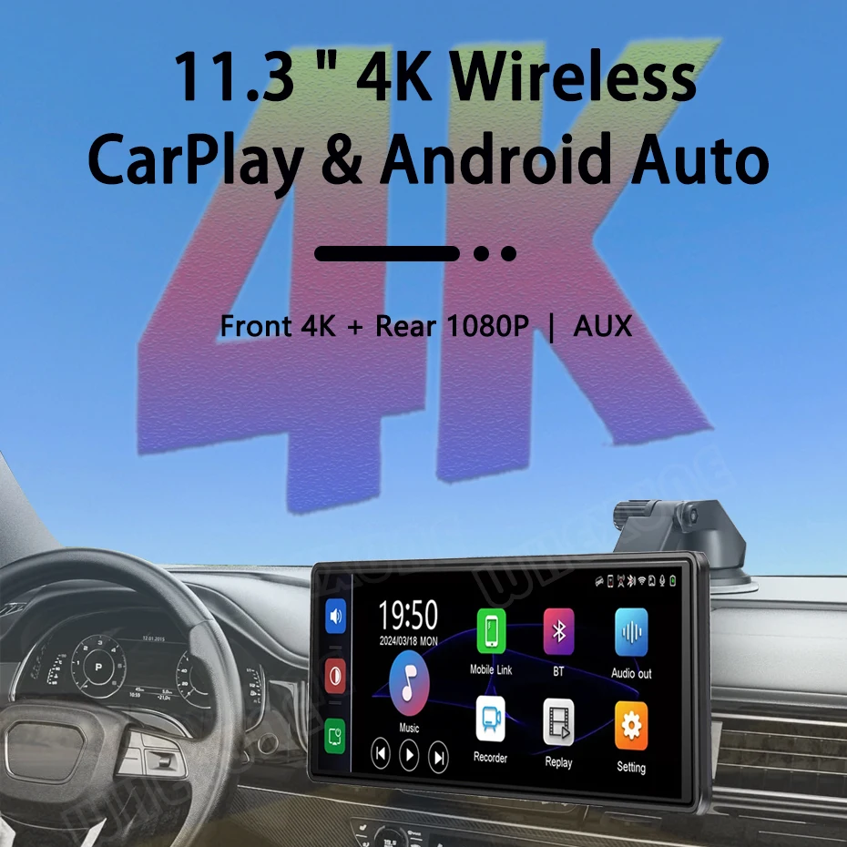 11.3 Inch Dash Cam 4K 2160P Rearview Camera Carplay & Android Auto DVR GPS Navigation Voice Control Car DVR BT FM Cam Dashboard
