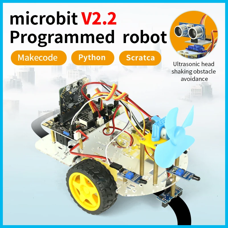 

microbit programming robot smart car teenage python graphic kit acrylic