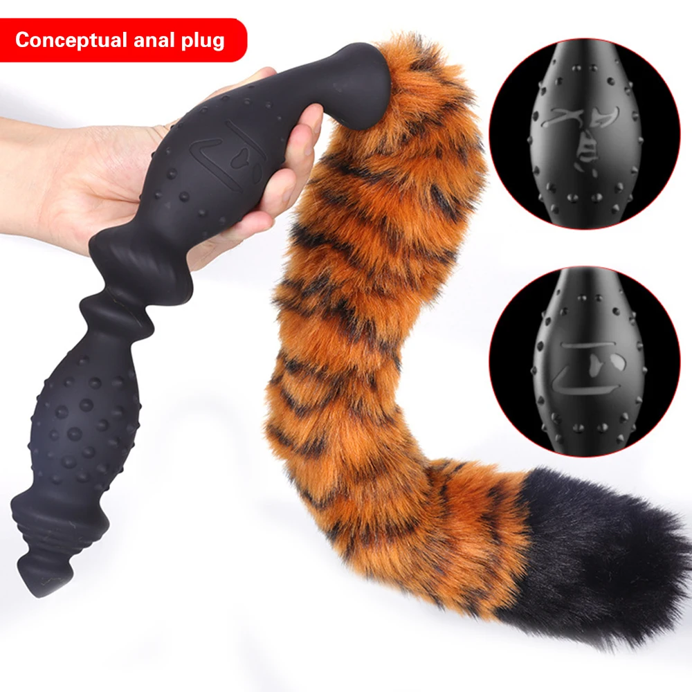 Tiger Tail Anal Plug Long Butt Plug Soft Liquid Silicone Huge Anal Plug Cosplay Sex Toys For Couple Adult Games Tail Butplug