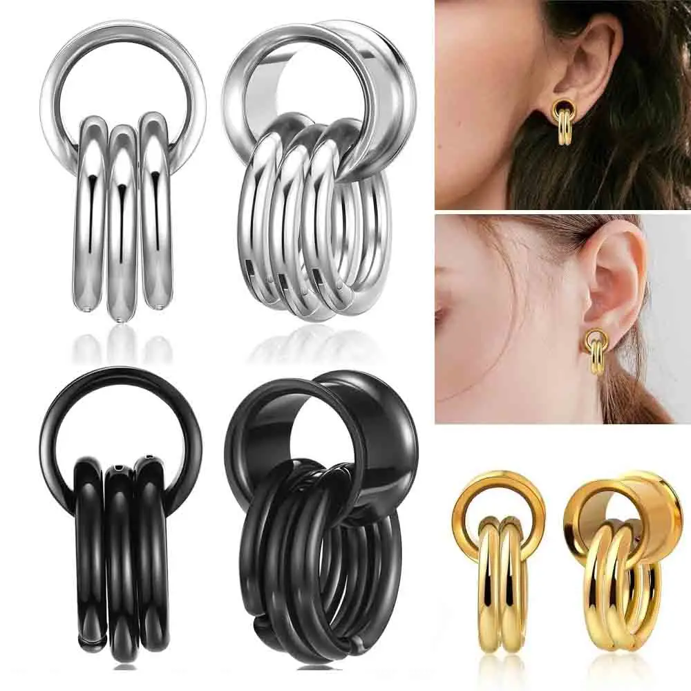 1 Pair Stainless Steel Ear Plugs Tunnels Gauges with Hoop Rings for Ear Gauges Body Jewelry Hypoallergenic Ear Piercing 0G-5/8“