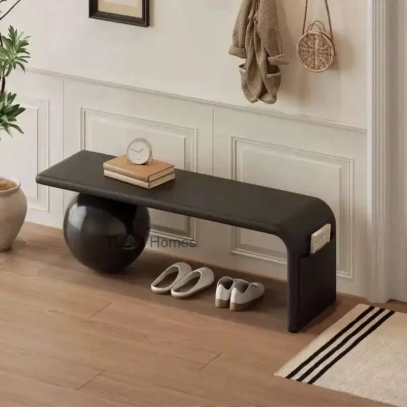 

Nordic Light Luxury Stool for Home Entrance Integrated with Side Pockets High-end Cat Paw Leather Ottoman for Clothing Store