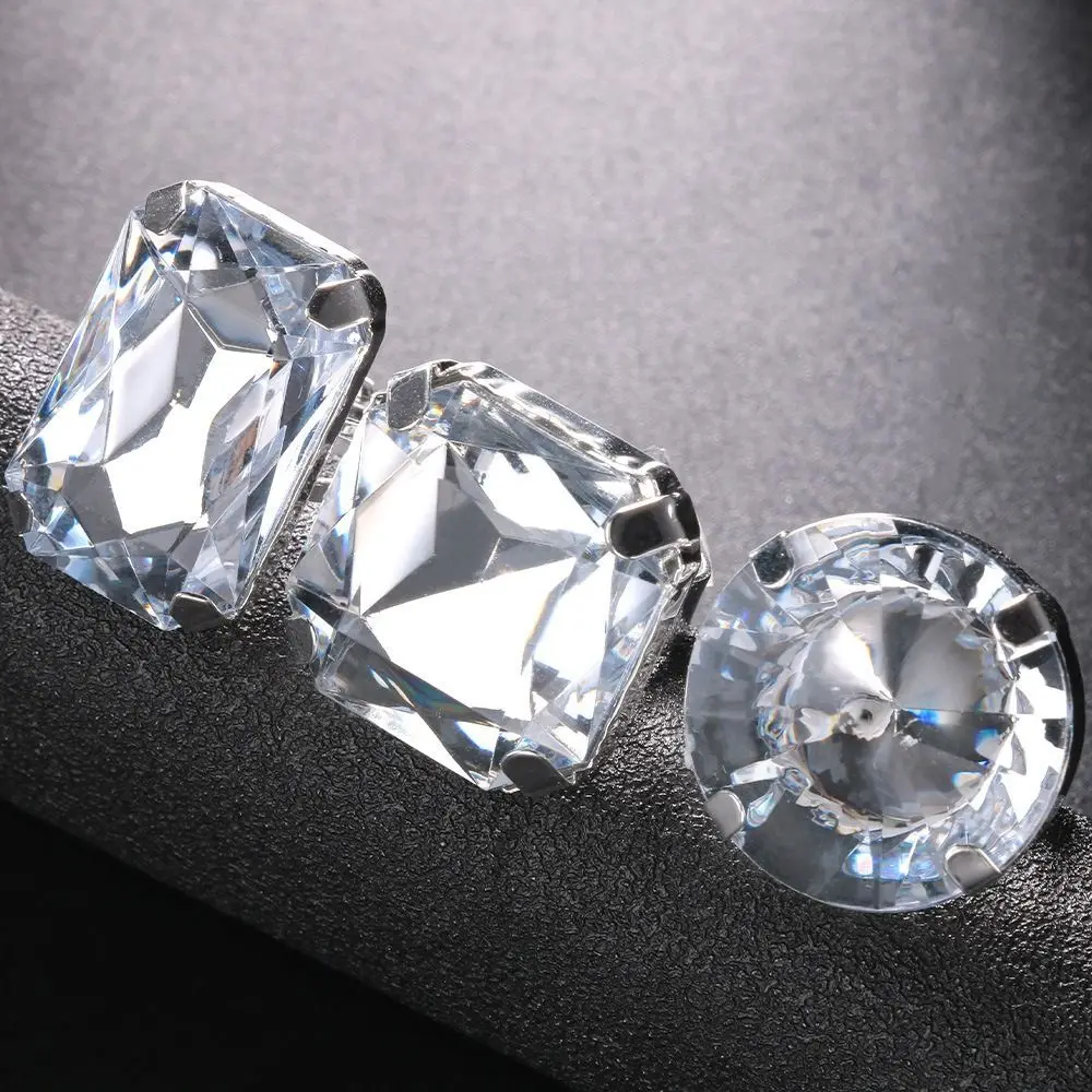 7PCS Square Shape Square Rhinestone Ring Large Size Rhinestone Crystal Adjustable Crystal Ring Heart Shape Exaggerated Giant