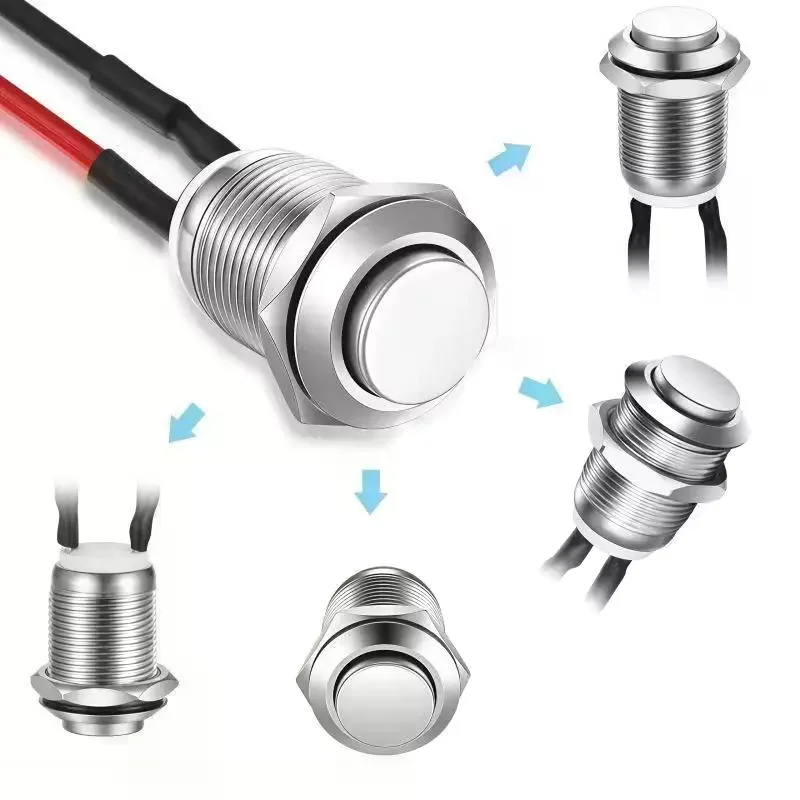 Round Head Momentary Push Button Switch Stainless Normal Open With Pre-Welded Cable One On-Off Used For Auto And Boats 5Pcs