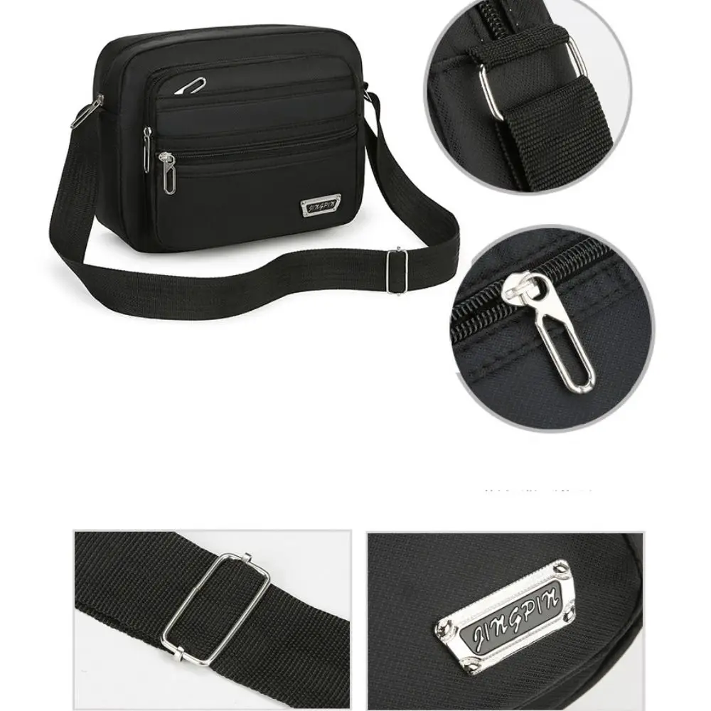 Nylon-Umhängetaschen für Herren, Schwarz, Braun, Blau, Grün, Oxford-Stoff, Messenger-Taschen für Jungen, rechteckig, 4 Reißverschlüsse/6 Reißverschlüsse, Umhängetasche für Herren – Detail 5