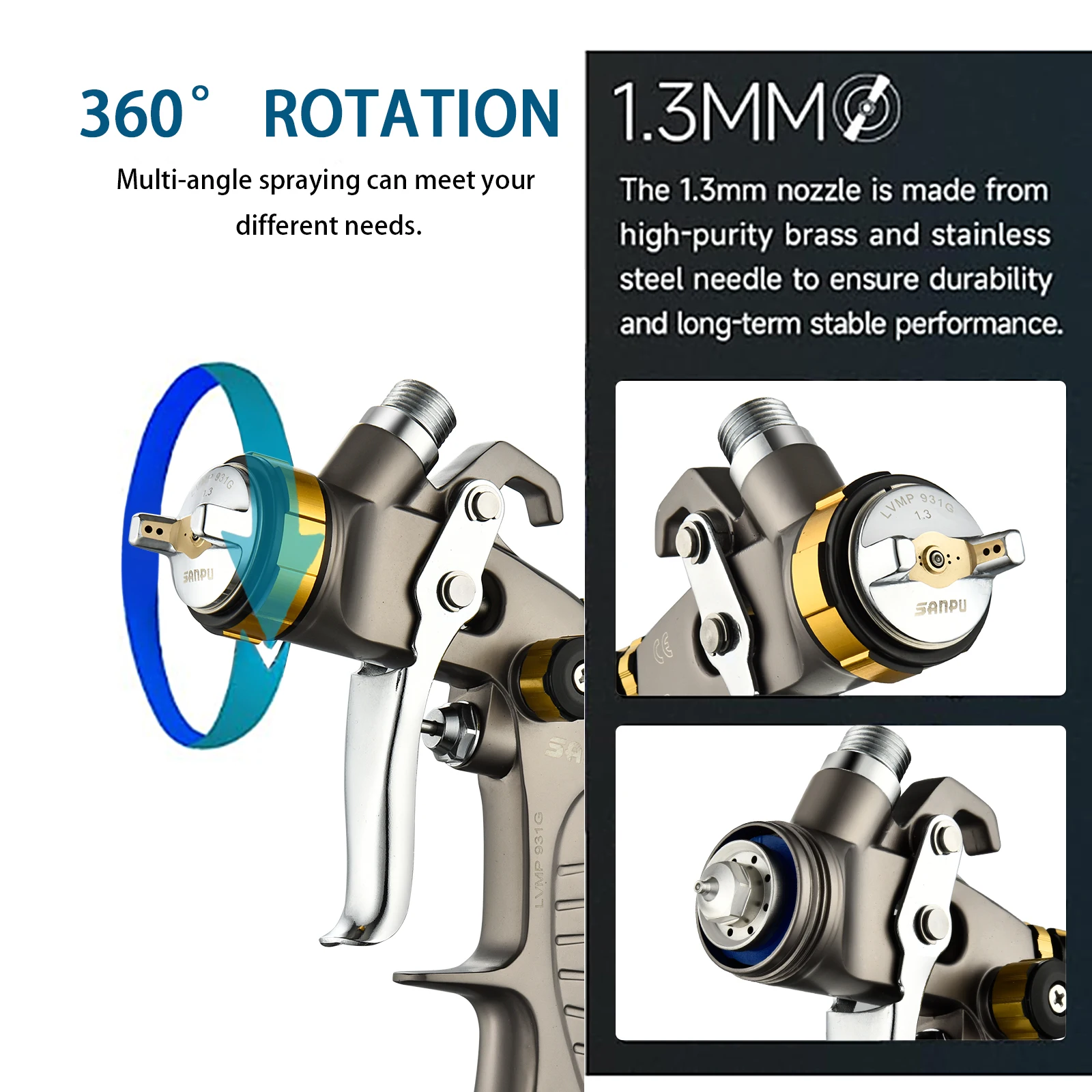 1.3 مللي متر 600 متر HVLP مسدس رش الهواء الهوائي مجموعة أدوات الألومنيوم القابلة للتخصيص فوهة لتطبيق الطلاء OEM تتضمن #5