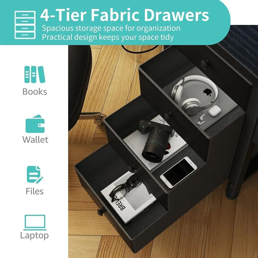 Gaming Desk with LED Lights and Power Outlets, 47 inch Computer Desk with Fabric Drawers, Reversible Home Office Desk with Monit