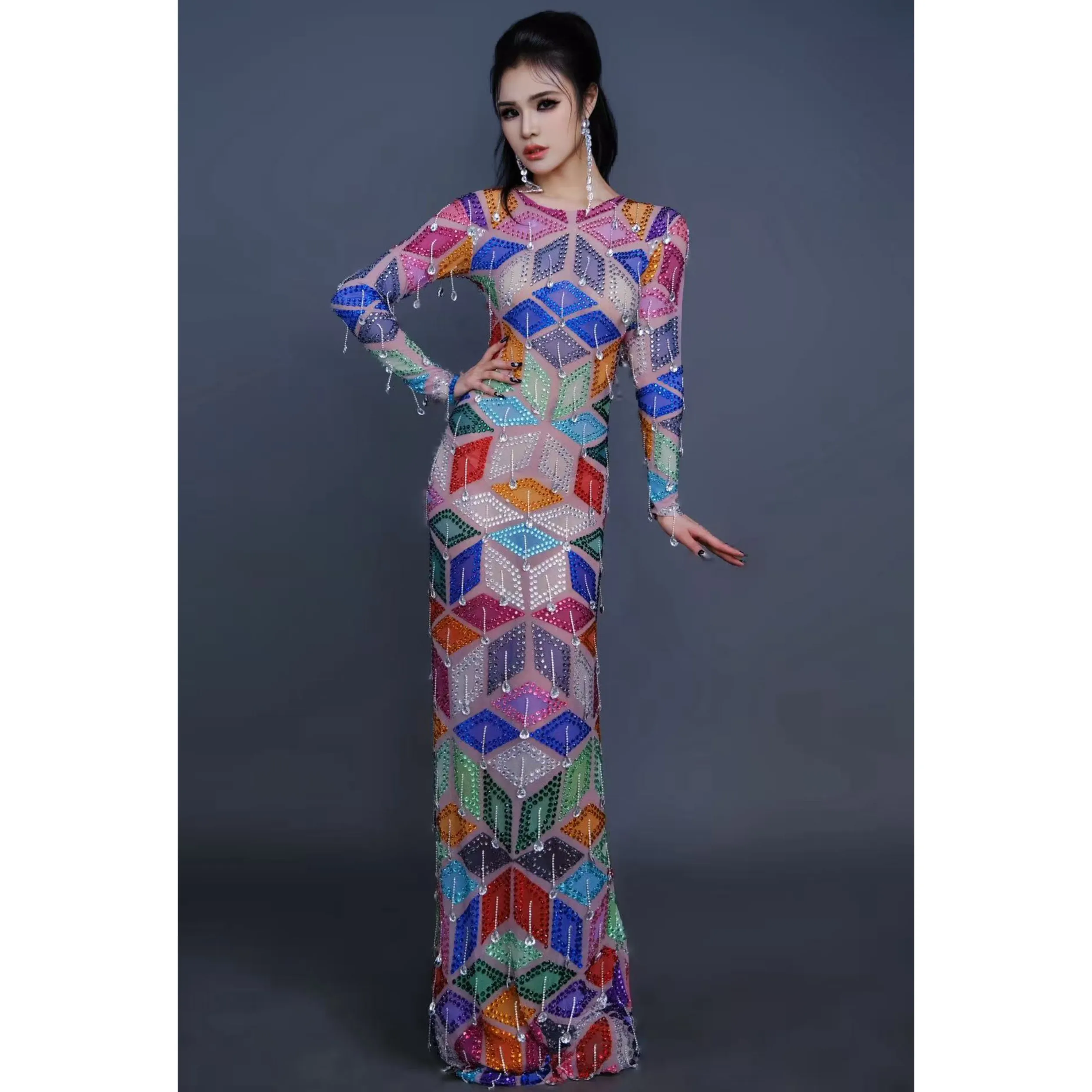 مثير منظور شبكة الماس فستان فريق أداء المرحلة زي ملهى ليلي بار Dj المغني جوجو ملابس الراقصات الحفلات DN21083