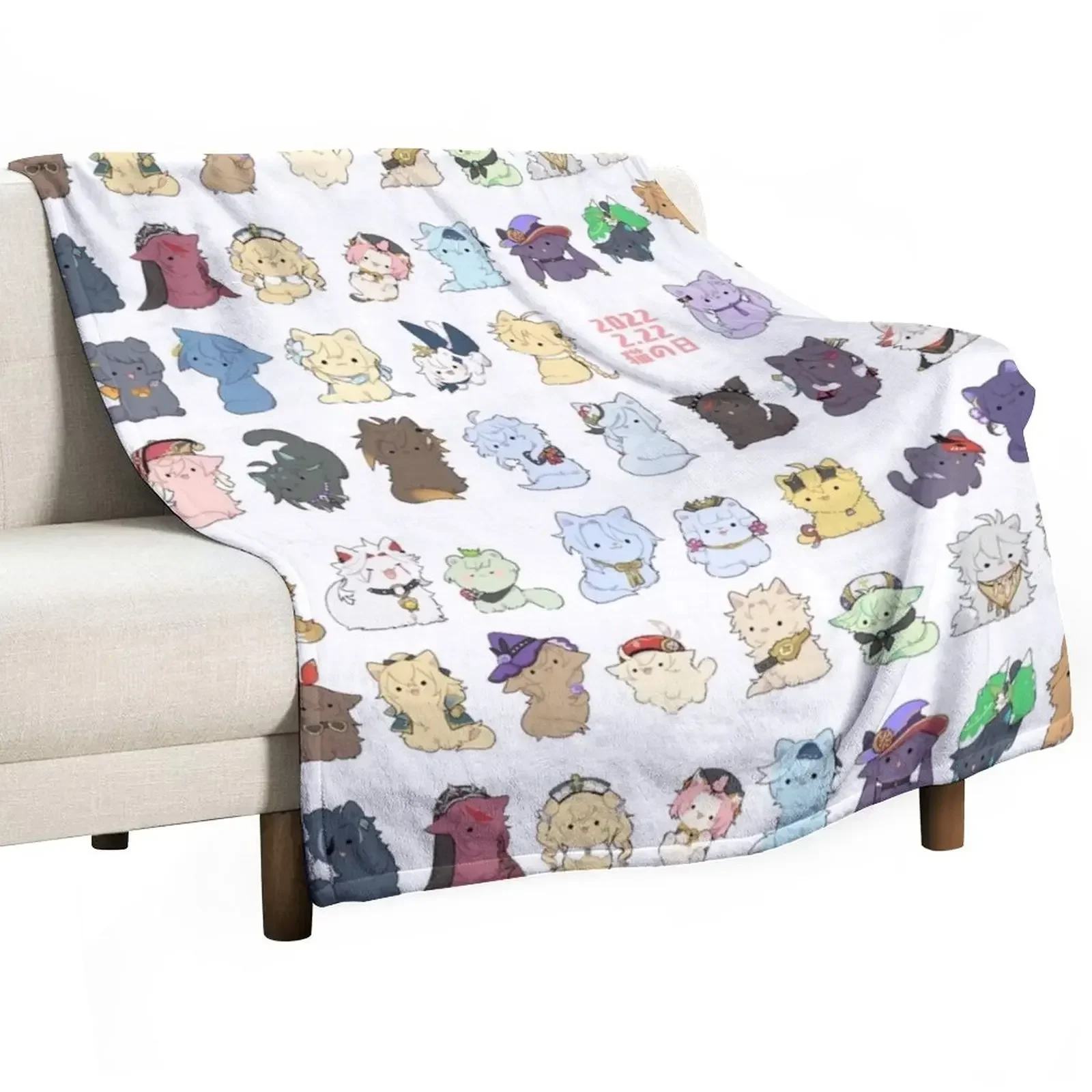 

Genshin Impact All Characters in Chibi Cats Artwork Throw Blanket Decorative Throw Sleeping Bag Cute Decorative Sofas Blankets