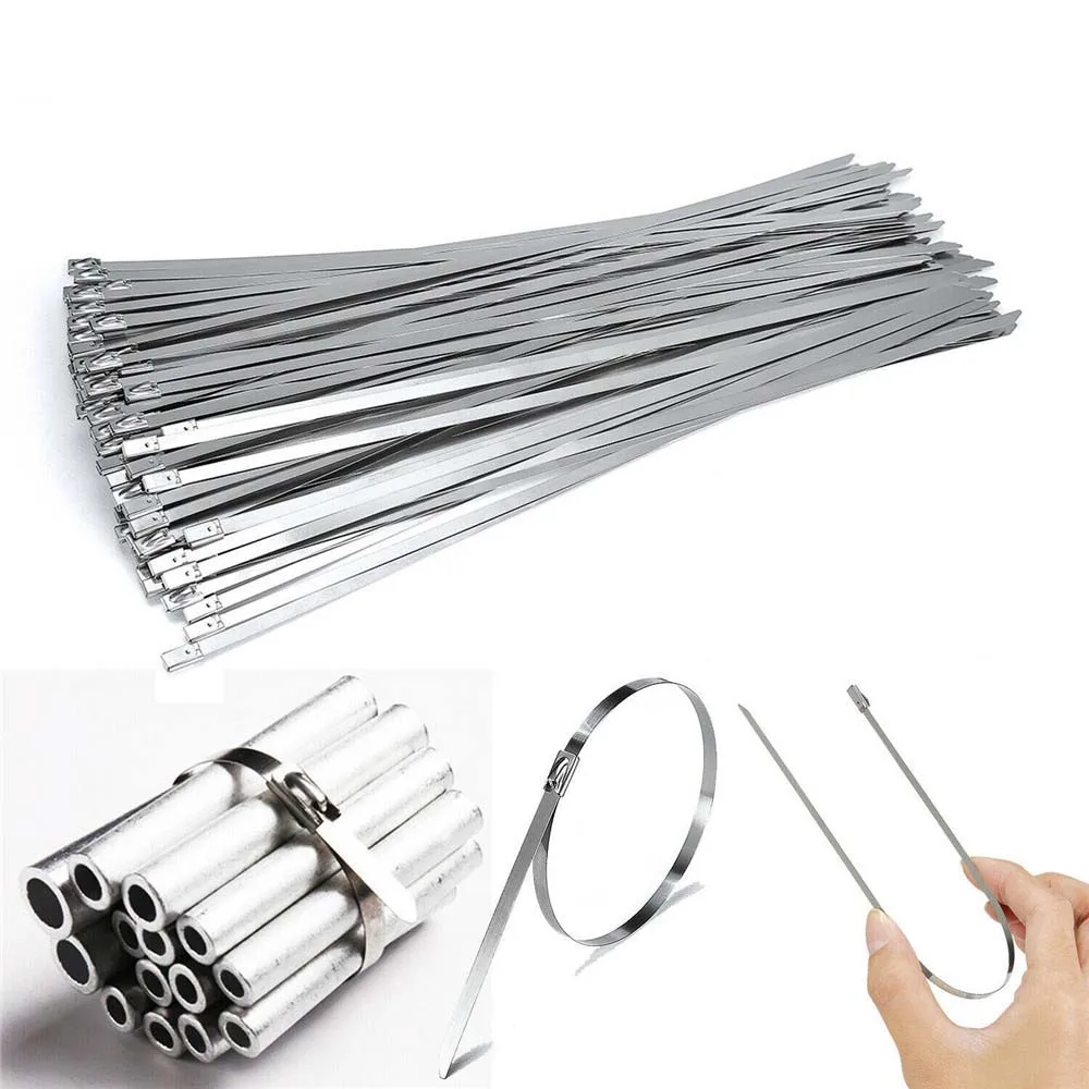 304# Stainless Steel Cable Ties  Multi-Purpose Metal Hardware Cable Organizer Fastening Ring Cable Tie Reusable Self-sealing