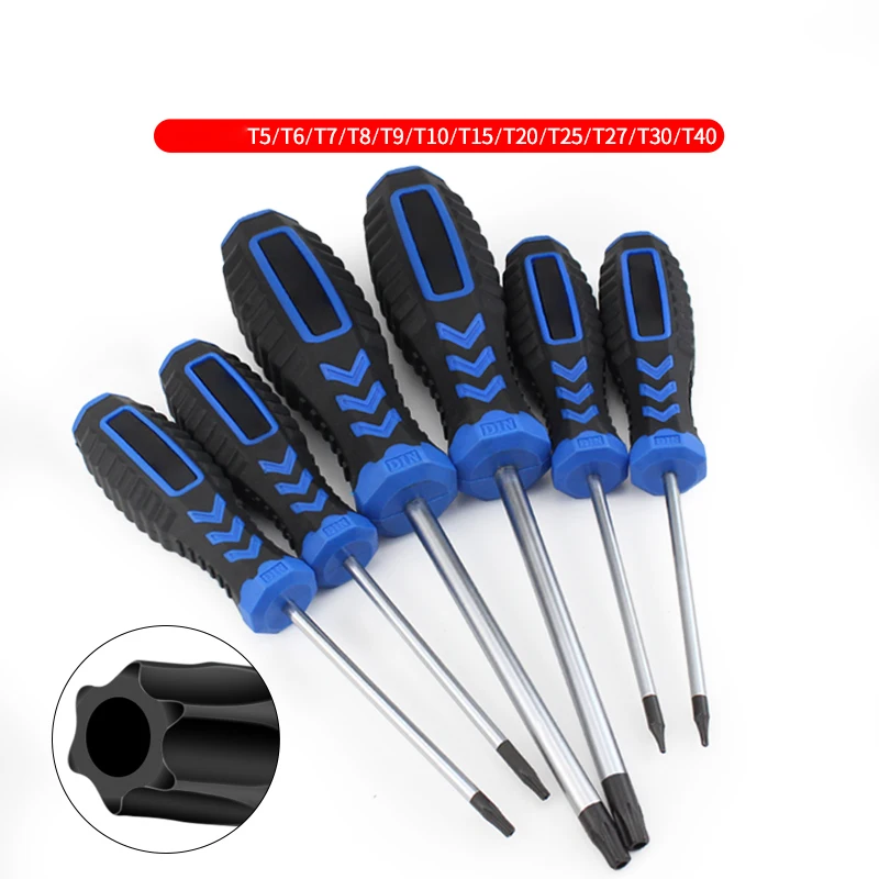 12pcs Chrome vanadium steel Torx Screwdriver Set with Hole Magnetic T5-T40 Screw Driver Set Kit for Telephone Repair Hand Tool