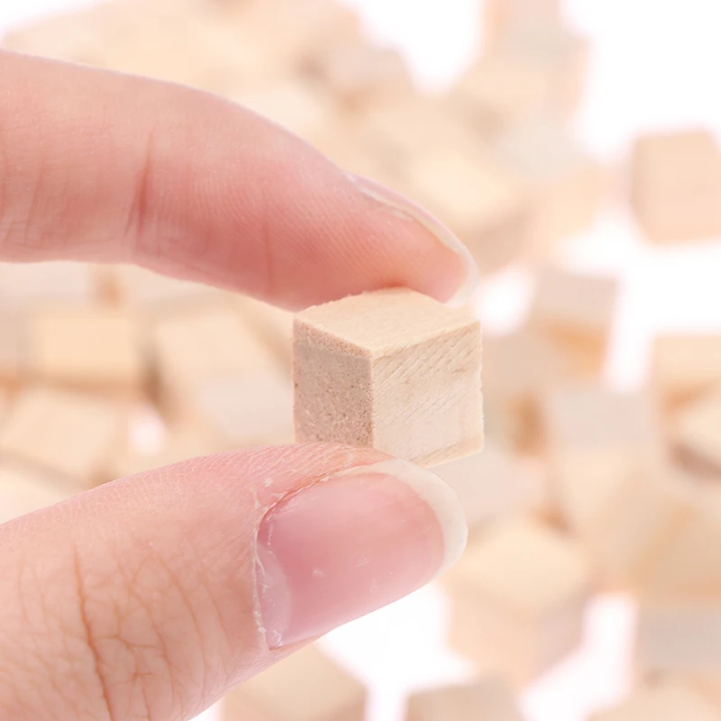 100pcs 1cm Unfinished Blank Wood Solid Cubes Mini DIY Wooden Square Blocks For Kids Craft Toy Puzzle Making Material