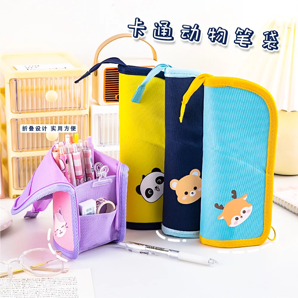 

Cartoon Animal Folding Pencil Bag Student Stationery Storage Bag Large Capacity Canvas Pencil Stationery Bag School Supplies