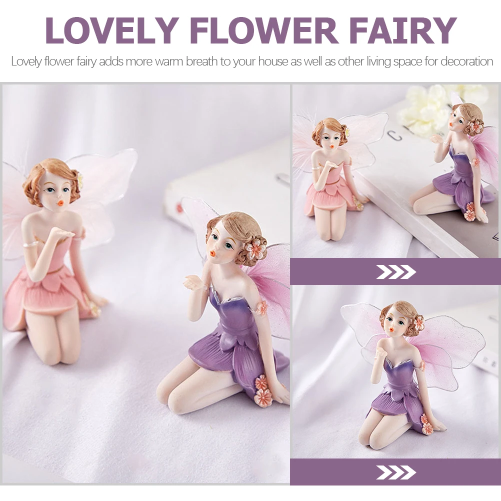

Resin Statue Pink Fairy Figurine Cute Decoration Statues Figurines Flower Artificial Office