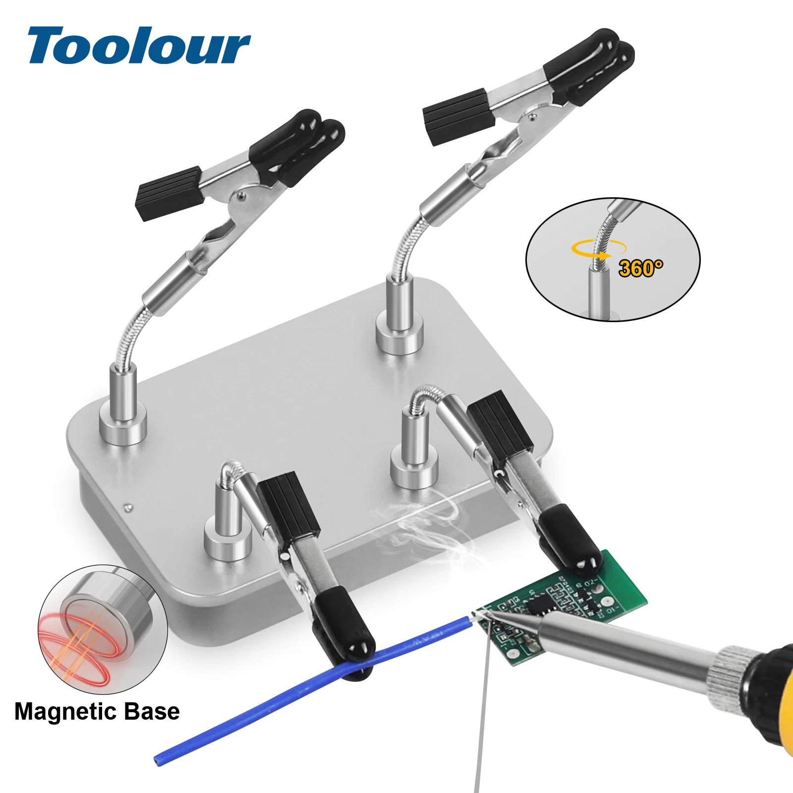 Toolour – outil de soudage magnétique pour mains d'aide, support de PCB avec 2/4 Clips flexibles et boîte en acier pour le soudage, la peinture de modèles