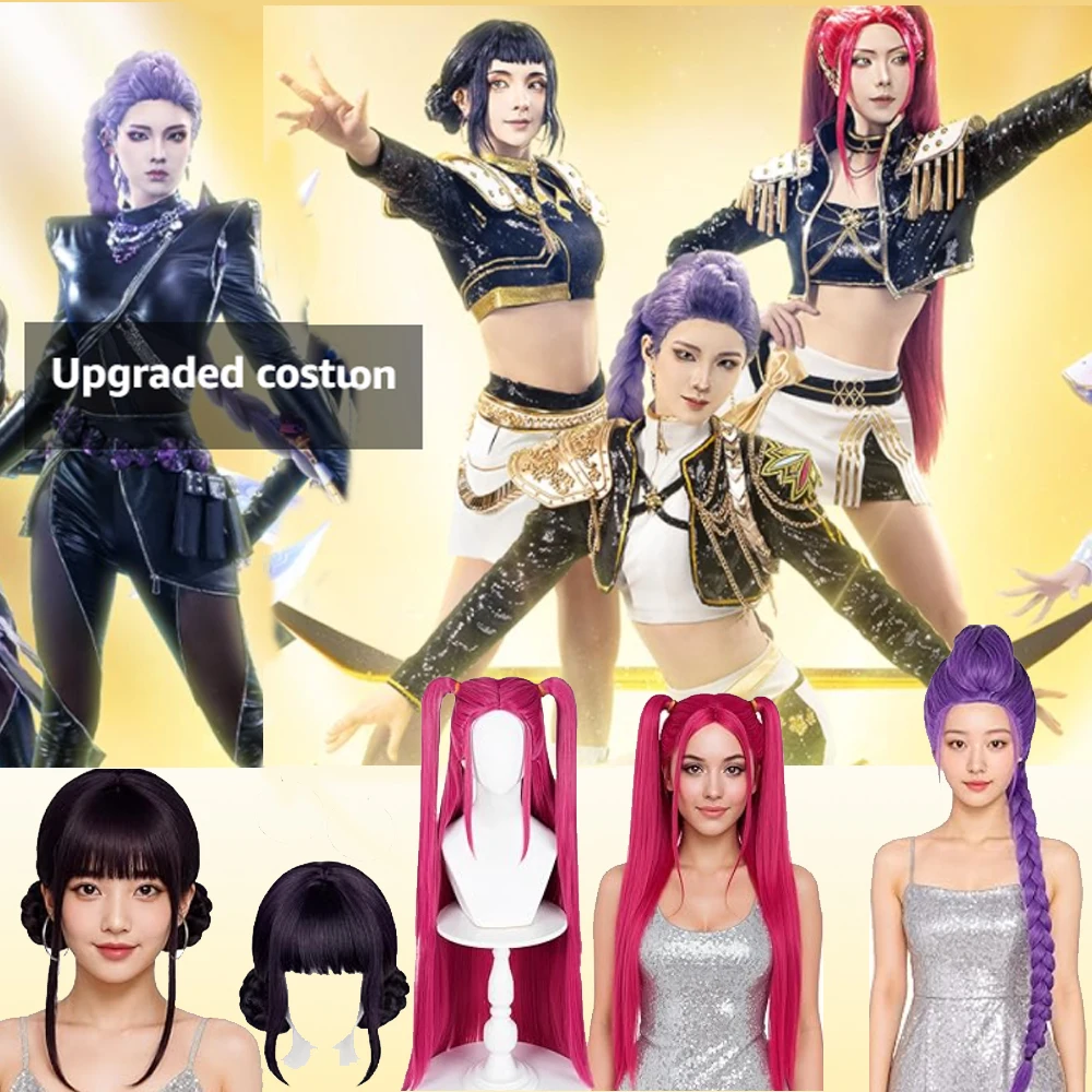 Demon Hunters Dark Purple Wig Short Deep Purple Anime Cosplay synthetic Wig with Bun Bangs for Halloween Costume Party